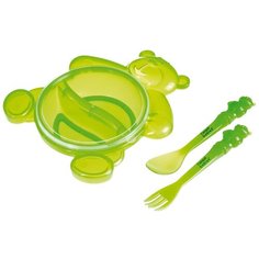 Тарелка детская Canpol babies с крышкой, вилкой и ложкой, Медвежонок, 6+ месяцев, цвет: зеленый (250989205)