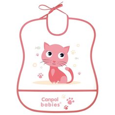 Нагрудник пластиковый Canpol babies мягкий, цвет розовый, рисунок котенок (250930229)