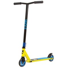 Самокат трюковый Novatrack Wolf El детский PU колеса с алюмин.ободом, жесткость PU 84A, abec7, зажим 3 болта, стальной Т-руль, черно-лимонный 110A.WOLF.BLM21