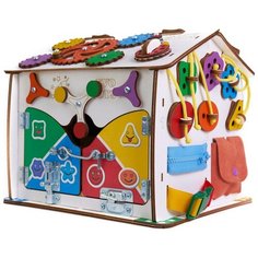 Бизиборд развивающий домик Смайлики дома 25х25х29 со светом Evo Toys