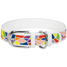 Ошейник WAU DOG Printed Leather 21-29 см витраж/белый