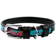 Ошейник WAU DOG Printed Leather 27-36 см лето/черный