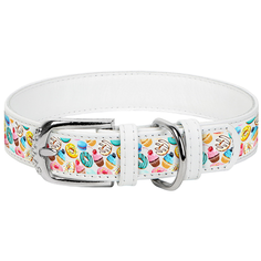 Ошейник WAU DOG Printed Leather 27-36 см пончики/белый