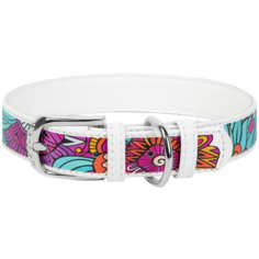 Ошейник WAU DOG Printed Leather 21-29 см лето/белый