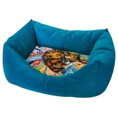 Лежак для кошек ZOOexpress Пухлик Сны Кошка №2 49х36х22 см бирюзовый