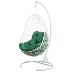 Кресло подвесное Bigarden "Easy", белое, со стойкой, зеленая подушка (чехол в подарок)