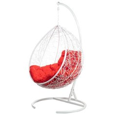 Кресло подвесное Bigarden "Tropica", белое, со стойкой, красная подушка (чехол в подарок)