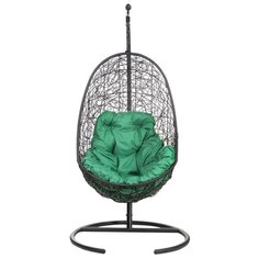 Кресло подвесное Bigarden "Easy", черное, со стойкой, зеленая подушка (чехол в подарок)