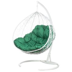 Кресло подвесное Bigarden "Gemini Promo", белое, зеленая подушка (чехол в подарок)