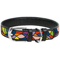 Ошейник WAU DOG Printed Leather 27-36 см витраж/черный