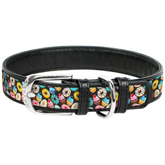 Ошейник WAU DOG Printed Leather 19-25 см пончики/черный