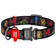 Ошейник WAU DOG Nylon с адресником и металлической пряжкой-фастекс 20 мм 24-40 см Лига справедливости