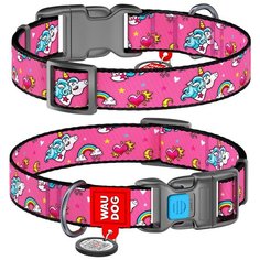 Ошейник WAU DOG Nylon с адресником и пластиковой пряжкой-фастекс 20 мм 24-40 см единороги