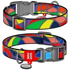 Ошейник WAU DOG Nylon с адресником и пластиковой пряжкой-фастекс 25 мм 31-49 см разноцветный