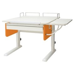 Стол детский Астек-Элара Юниор с ящиком, задней и боковой приставкой 105x83 см белый/оранжевый