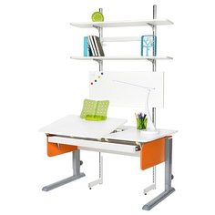 Стол детский Астек-Элара Лидер с ящиком и стеллажом 120x72 см белый/оранжевый/серый