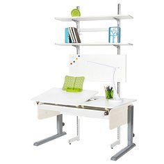 Стол детский Астек-Элара Лидер с ящиком и стеллажом 120x72 см белый/рамух/серый