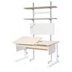 Стол детский Астек-Элара Лидер с ящиком и стеллажом 120x72 см береза/белый/белый