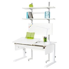 Стол детский Астек-Элара Лидер с ящиком и стеллажом 120x72 см белый/белый/белый