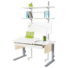 Стол детский Астек-Элара Лидер с ящиком и стеллажом 120x72 см белый/береза/серый