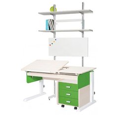 Стол детский Астек-Элара Лидер с ящиком, стеллажом и тумбой 120x72 см рамух/зеленый/белый