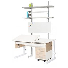 Стол детский Астек-Элара Лидер с ящиком, стеллажом и тумбой 120x72 см рамух/береза/белый