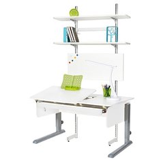 Стол детский Астек-Элара Лидер с ящиком и стеллажом 120x72 см белый/белый/серый