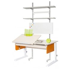 Стол детский Астек-Элара Лидер с ящиком и стеллажом 120x72 см рамух/оранжевый/белый