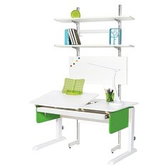 Стол детский Астек-Элара Лидер с ящиком и стеллажом 120x72 см белый/зеленый/белый
