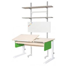 Стол детский Астек-Элара Лидер с ящиком и стеллажом 120x72 см береза/зеленый/белый