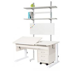 Стол детский Астек-Элара Лидер с ящиком, стеллажом и тумбой 120x72 см рамух/рамух/белый