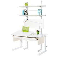 Стол детский Астек-Элара Лидер с ящиком и стеллажом 120x72 см белый/рамух/белый