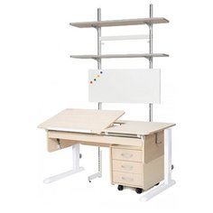 Стол детский Астек-Элара Лидер с ящиком, стеллажом и тумбой 120x72 см береза/береза/белый