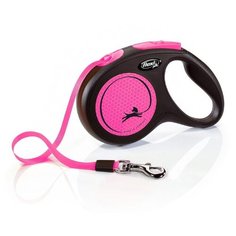 Flexi New Neon M - Поводок рулетка для собак 5м до 25кг, ремень, Розовая