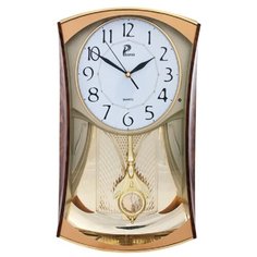 Часы настенные с маятником музыкальные PHOENIX P 040001 прямоугольные под золото 28х48 см