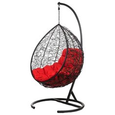 Кресло подвесное Bigarden "Tropica", черное, со стойкой, красная подушка (чехол в подарок)