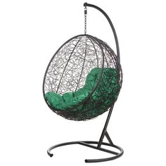Кресло подвесное Bigarden "Kokos", черное, со стойкой, зеленая подушка (чехол в подарок)