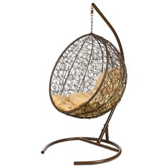 Кресло подвесное Bigarden "Kokos", коричневое, со стойкой, коричневая подушка (чехол в подарок)