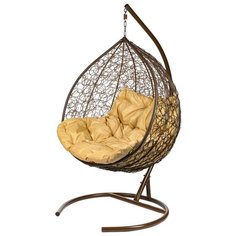 Кресло подвесное Bigarden "Gemini Promo", коричневое, со стойкой, коричневая подушка (чехол в подарок)