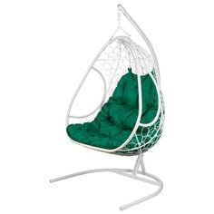 Кресло подвесное Bigarden "Primavera", белое, со стойкой, зеленая подушка (чехол в подарок)