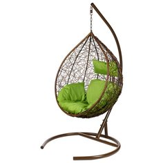 Кресло подвесное Bigarden "Tropica", коричневое, со стойкой, зелёная подушка (чехол в подарок)