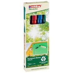 Перманентные маркеры edding EcoLine, 1 мм, 4 цвета, в картонной коробке