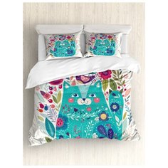 Комплект постельного белья "Счастливый котик", 1,5-спальный (пододеяльник+2 наволочки) Ambesonne