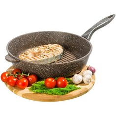 Сковорода - гриль круглая 28 см Elan Gallery Гармония вкуса Коричневый опал, несъёмная ручка