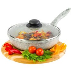 Сковорода глубокая 24 см Elan Gallery Гармония вкуса Серый агат с крышкой D24 несъёмная ручка