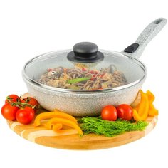 Сковорода глубокая 24 см Elan Gallery Гармония вкуса Серый агат с крышкой D24 съёмная ручка
