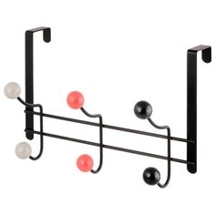 Вешалка на дверь 28х12х20 см EL Casa Черная с 6 крючками с цветными пластиковыми шариками серыми красными темно серыми