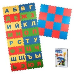 Коврик-пазл детский "Русский Алфавит" 25х25(см) + Мягкий пол универсальный 25х25(см) красно-синий + MAGNETICUS, МиниМозаика "Кролик"/99 элементов В ПОДАРОК! ЭкоПолимеры