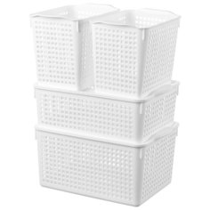 Набор 4-х корзинок 2,8 л и 2,8 л и 3,8 л с крышкой и 5,3 л с крышкой Violet Лофт белый