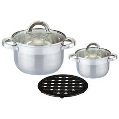 Набор кастрюль+подставка, 5 пр. . Agness 1,9/3,9 л, нерж.сталь со стекл. крышкой, 5-ти слойное дно (937-212)